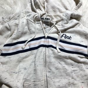 Pink Victoria’s Secret zip up hoodie large L grey black sweatshirt sweater zippe